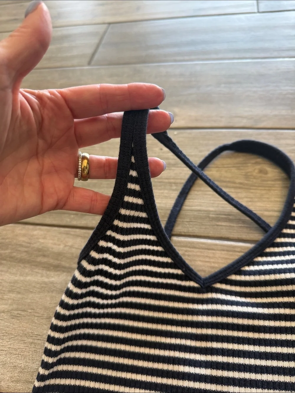 NWOT American Eagle Outfitters Navy & White Striped Ribbed Cross-Back Tank